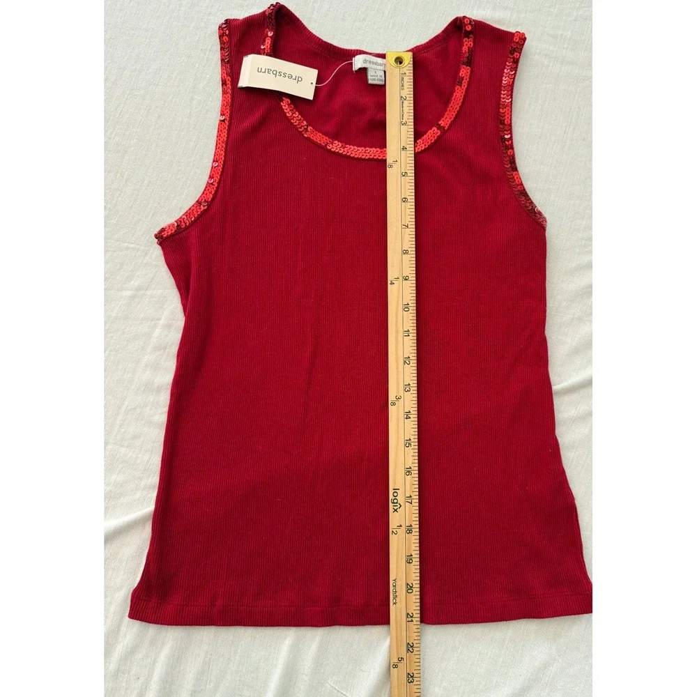 Dressbarn Girls Red Ribbed Sequin Trim Tank Top Size L Holiday Sleeveless Shirt